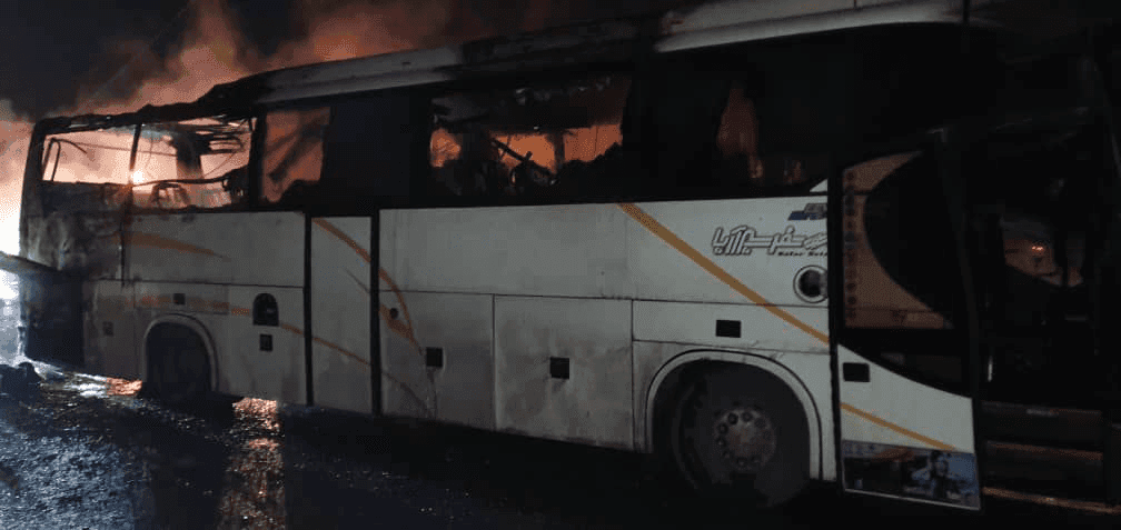 تصادف اتوبوس در عوارضی بستان آباد